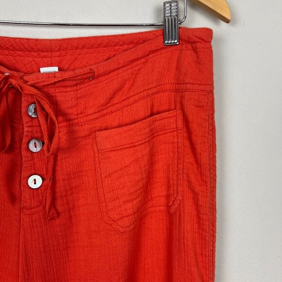 Sundance Pants Womens Small Orange Gauze Button Front Straight Leg Coastal Beach - Picture 2 of 16
